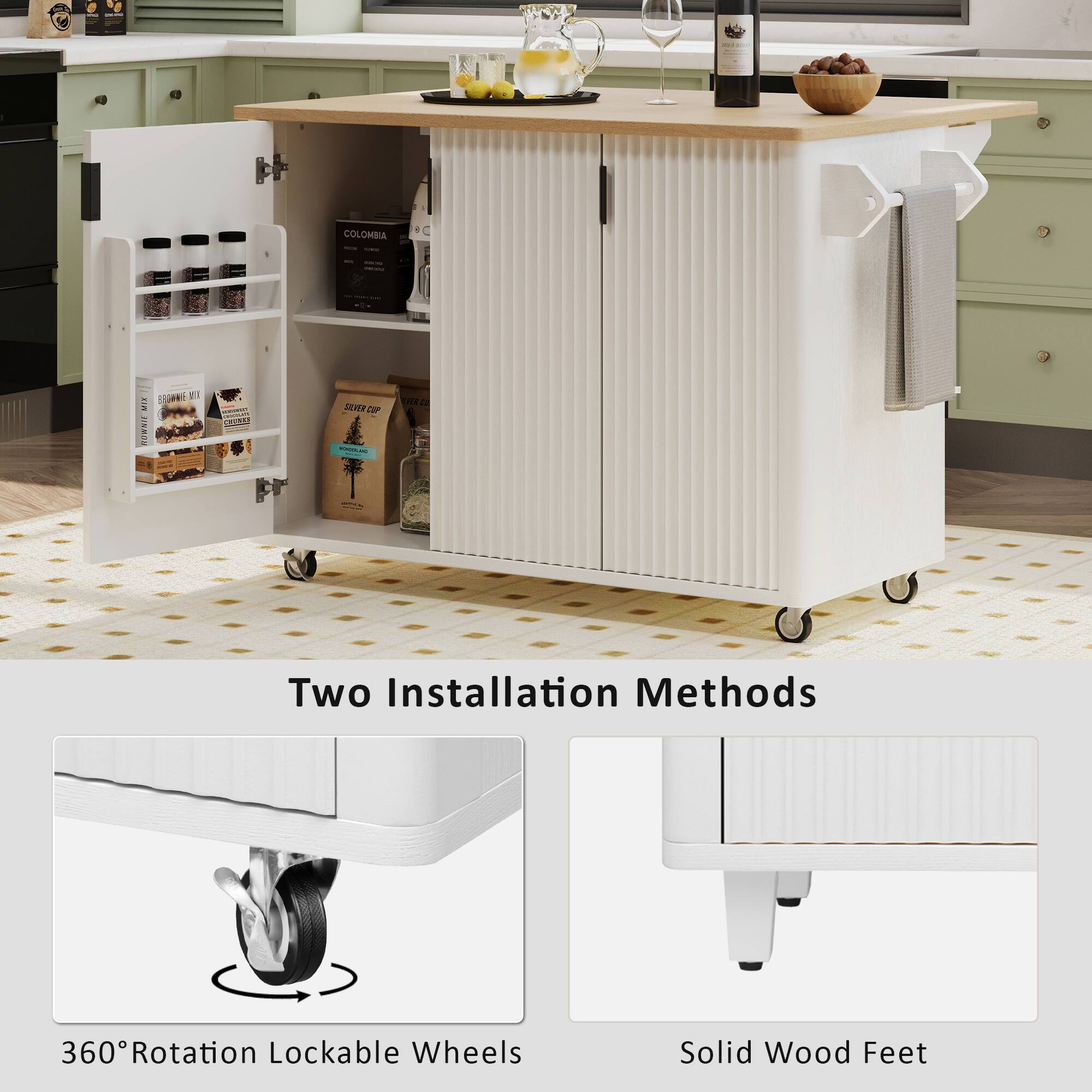 Two Installation Methods

360° Rotation Lockable Wheels

Solid Wood Feet