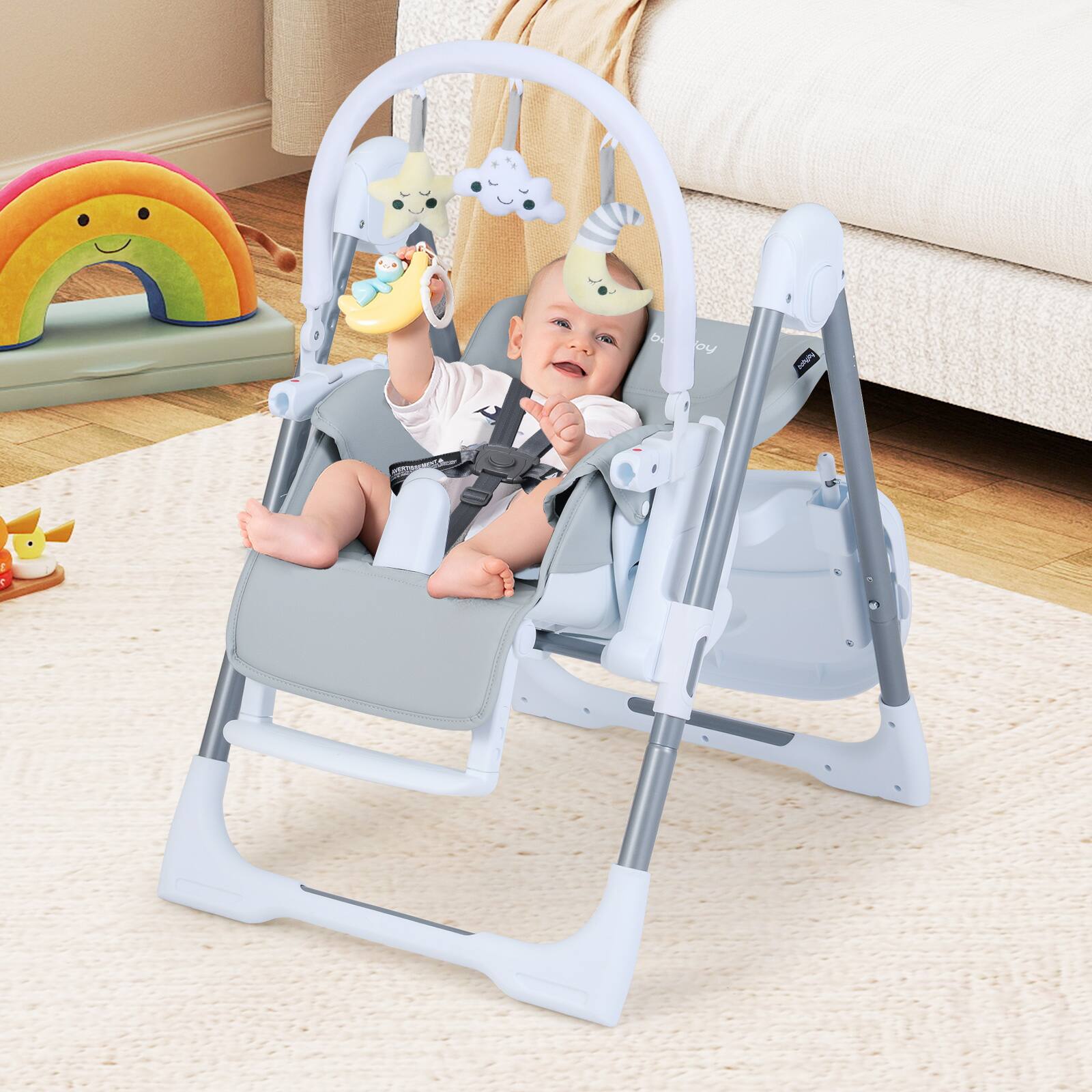 Alt View 1. Gymax - Gymax Foldable Baby High Chair for Babies & Toddlers w/Adjustable Height Relining Seat Light Grey - White.