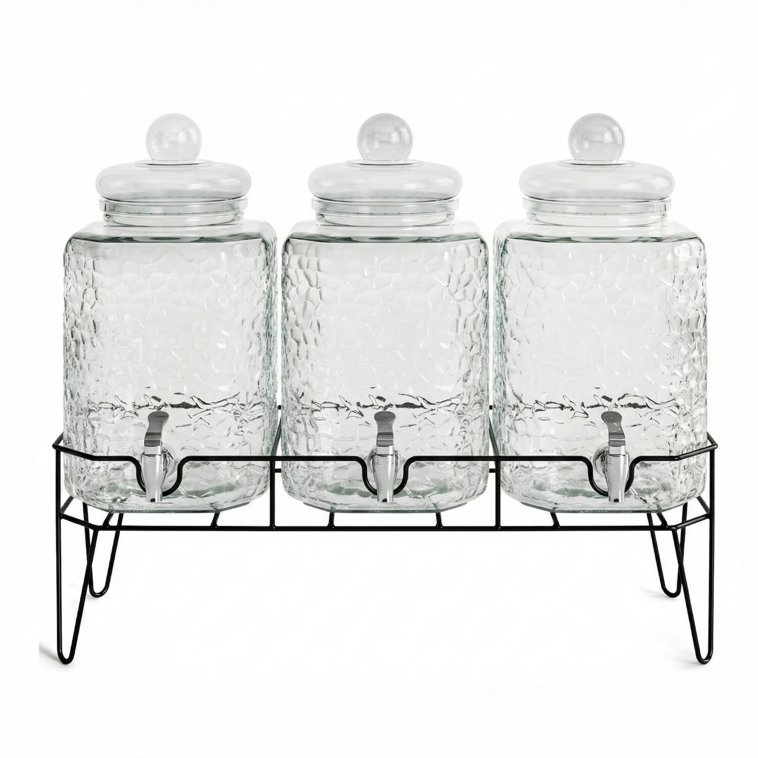 Angle. Style Setter - Hamburg Triple Dispenser Set With Stand 1.5 Gal Each - Clear.