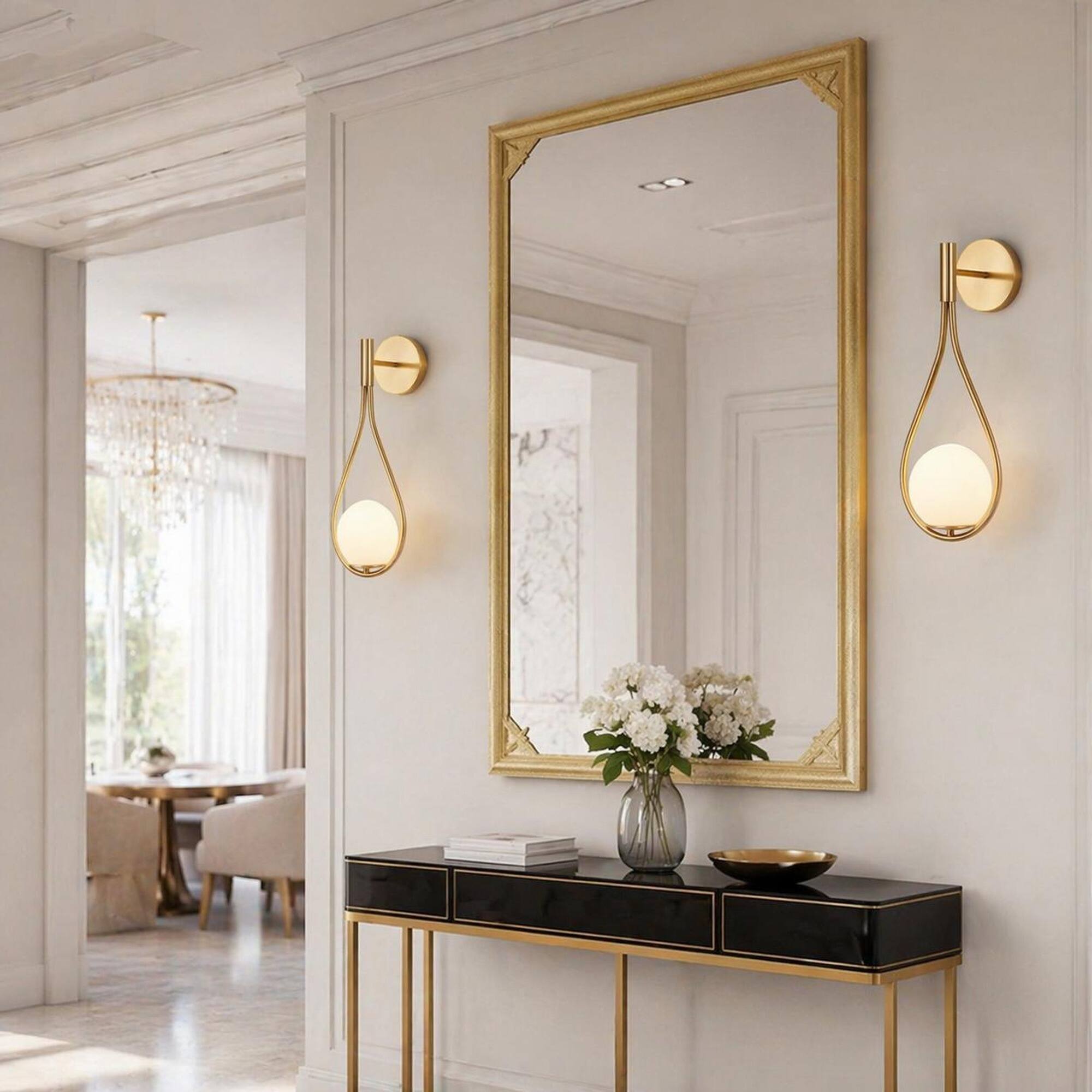 Alt View 2. RYHNUYNE - Pair of Mid-Century Modern Gold Wall Sconces with Frosted Glass Globes, Warm Ambient Lighting for Bedroom, Living Room.