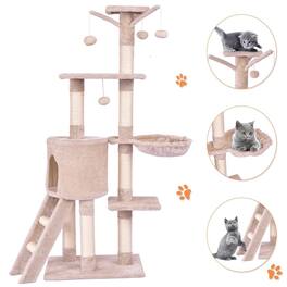 Gymax - 56'' Cat Tree Kitten Pet Play House Furniture Condo Scratching Posts Ladder Beige