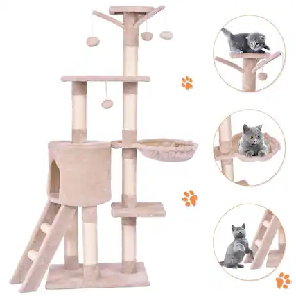 Front. Gymax - Gymax 56'' Cat Tree Kitten Pet Play House Furniture Condo Scratching Posts Ladder Beige.