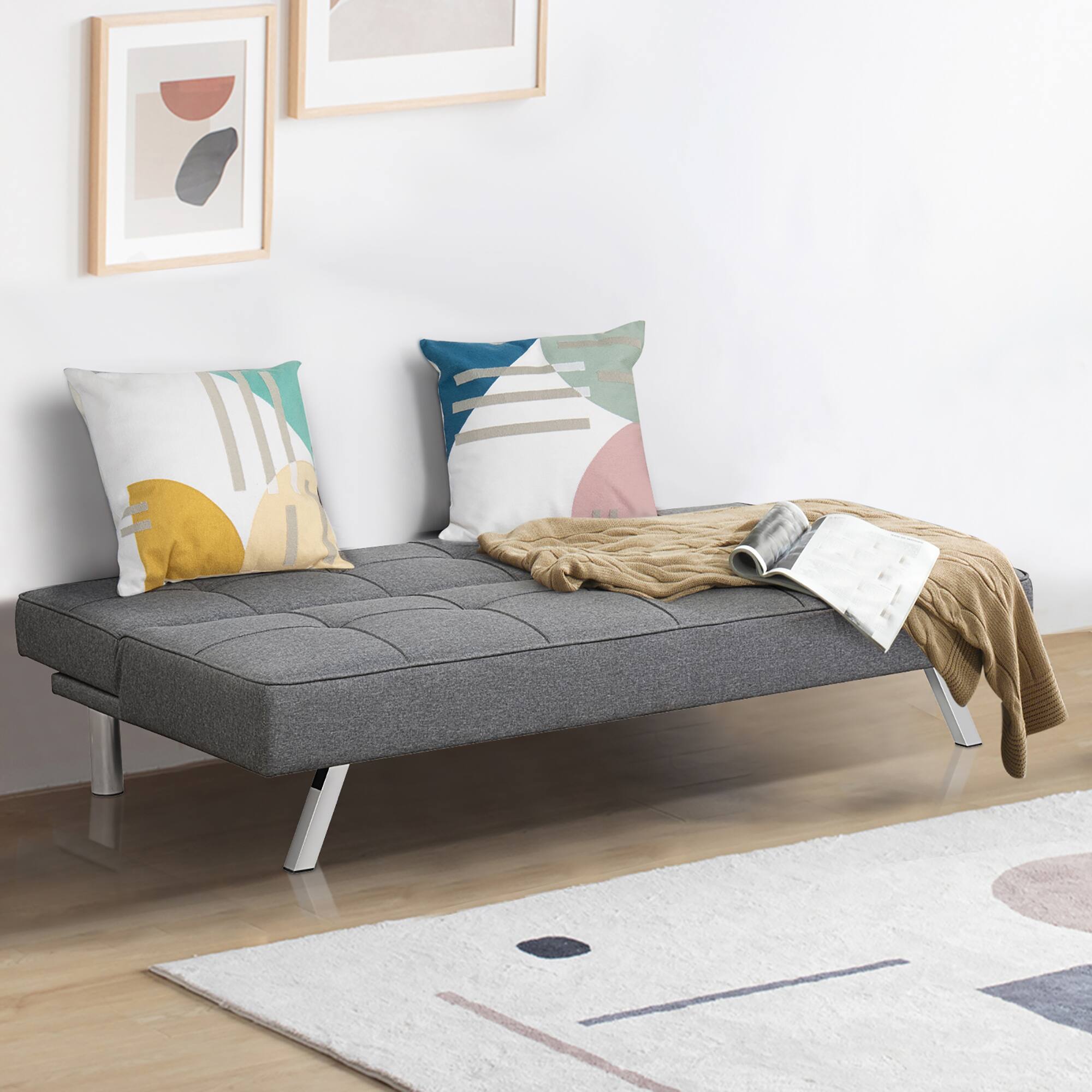 Alt View 3. Costway - Costway Convertible Futon Sofa Bed Adjustable Sleeper with Stainless Steel Legs - Grey.