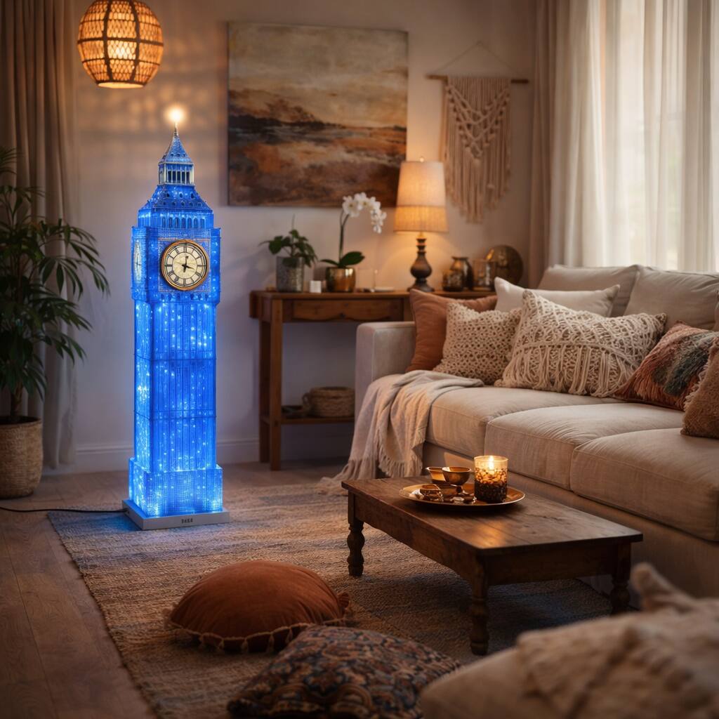 FC Design - 60"H Blue Translucent Big Ben Tower with  LED Clock Floor Lamp