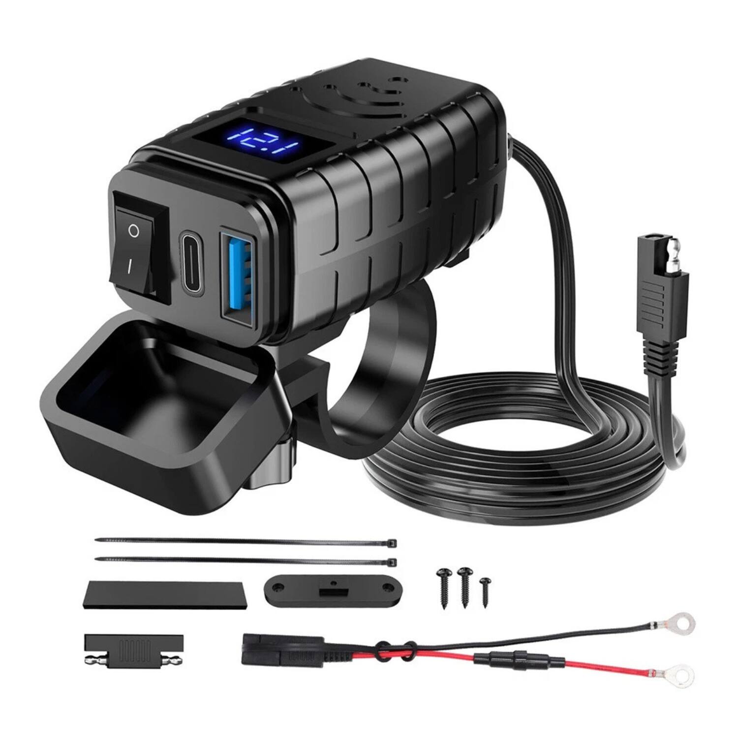 Stock Preferred - Motorcycle Dual USB Charger Adapter with LED Voltmeter