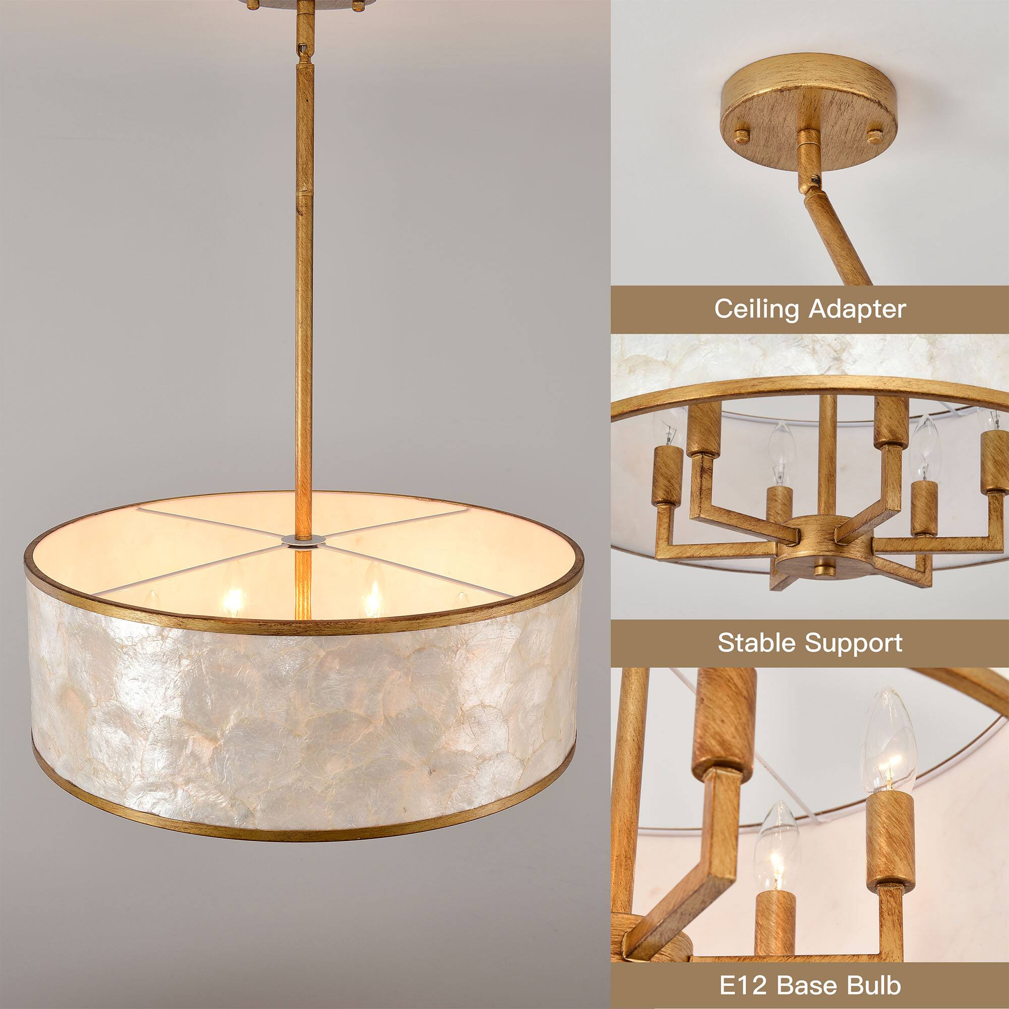 Ceiling Adapter  
Stable Support  
E12 Base Bulb