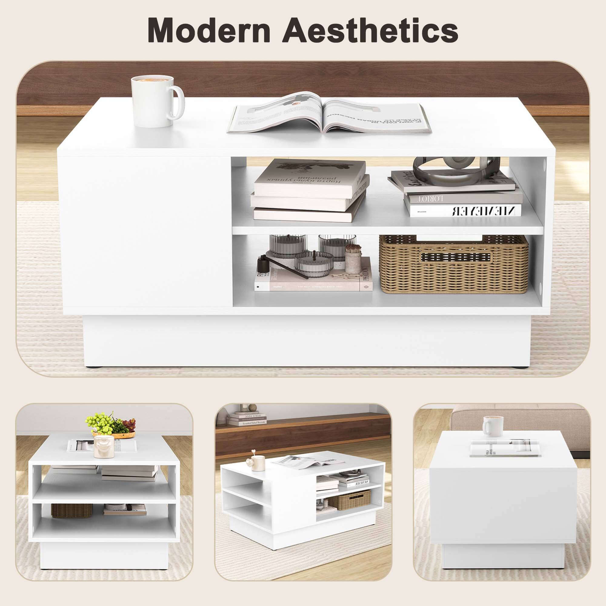 Modern Aesthetics: A collection of images showcasing various modern aesthetics, including a coffee table with a cup and a book on top, a white table with a basket and a vase, a white table with a book and a cup, a white table with a cup and a book, and a white table with a cup and a vase.