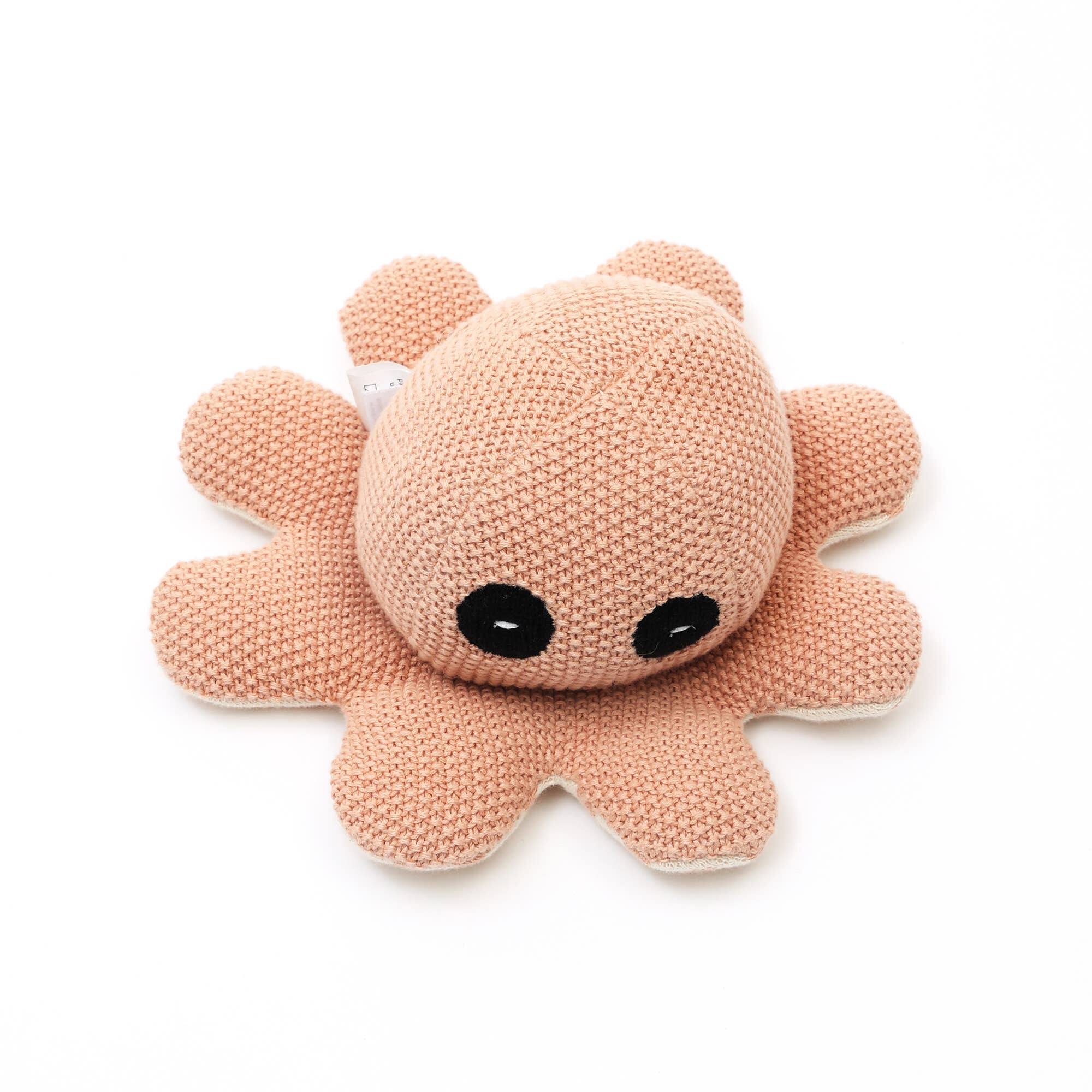 Left. Siljoy - Peach Handmade Small Octopus Plush Toy, 100% Cotton Filling, Baby Teething Aid, 17x8cm, Easy Grip - Peach.