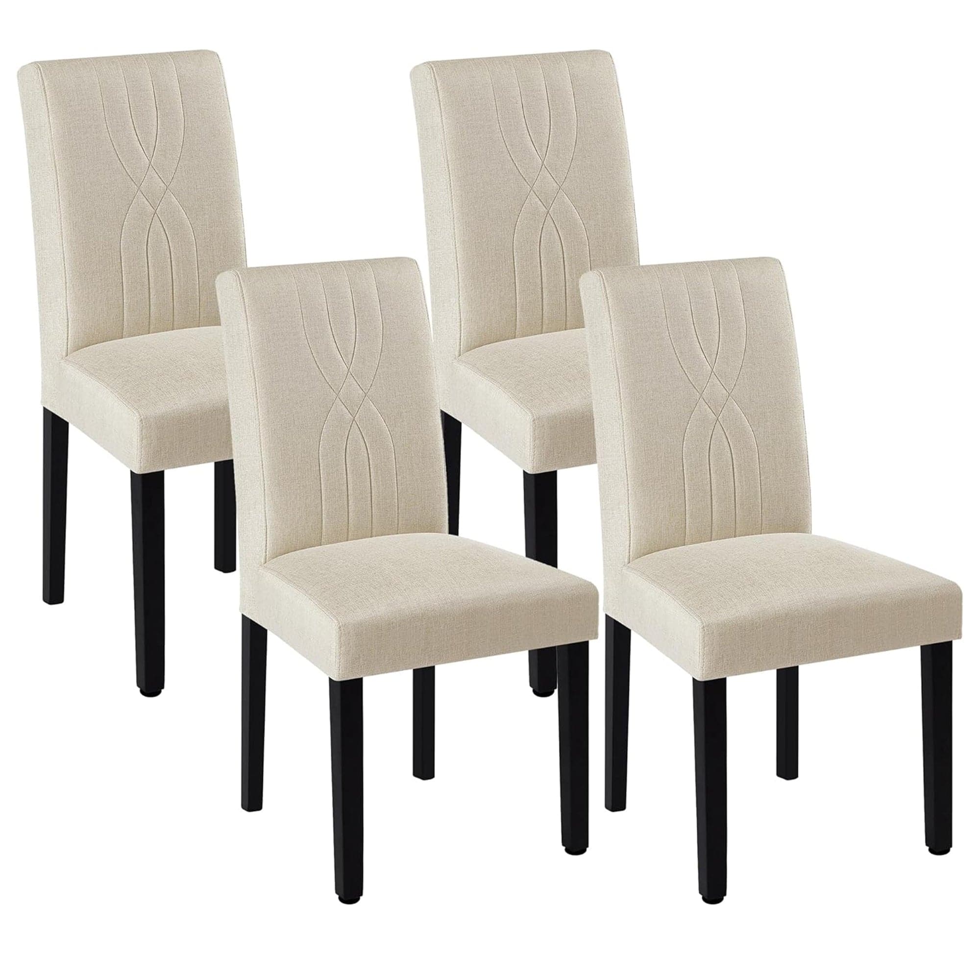 Front. Vecelo - Set of 4 Upholstered Dining Chairs, Modern Linen Fabric Chair & High Back for Kitchen/Living Room - Beige.