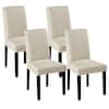 Front. Vecelo - Set of 4 Upholstered Dining Chairs, Modern Linen Fabric Chair & High Back for Kitchen/Living Room - Beige.