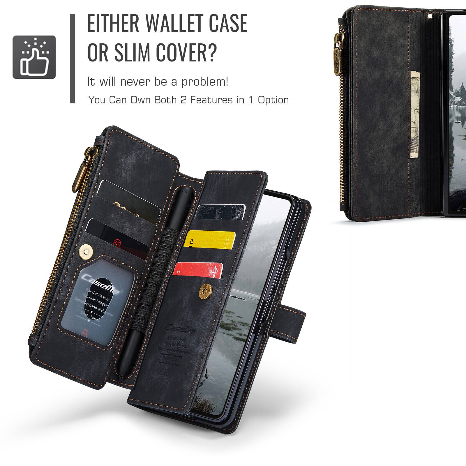 EITHER WALLET CASE OR SLIM COVER?  
It will never be a problem!  
You Can Own Both 2 Features in 1 Option