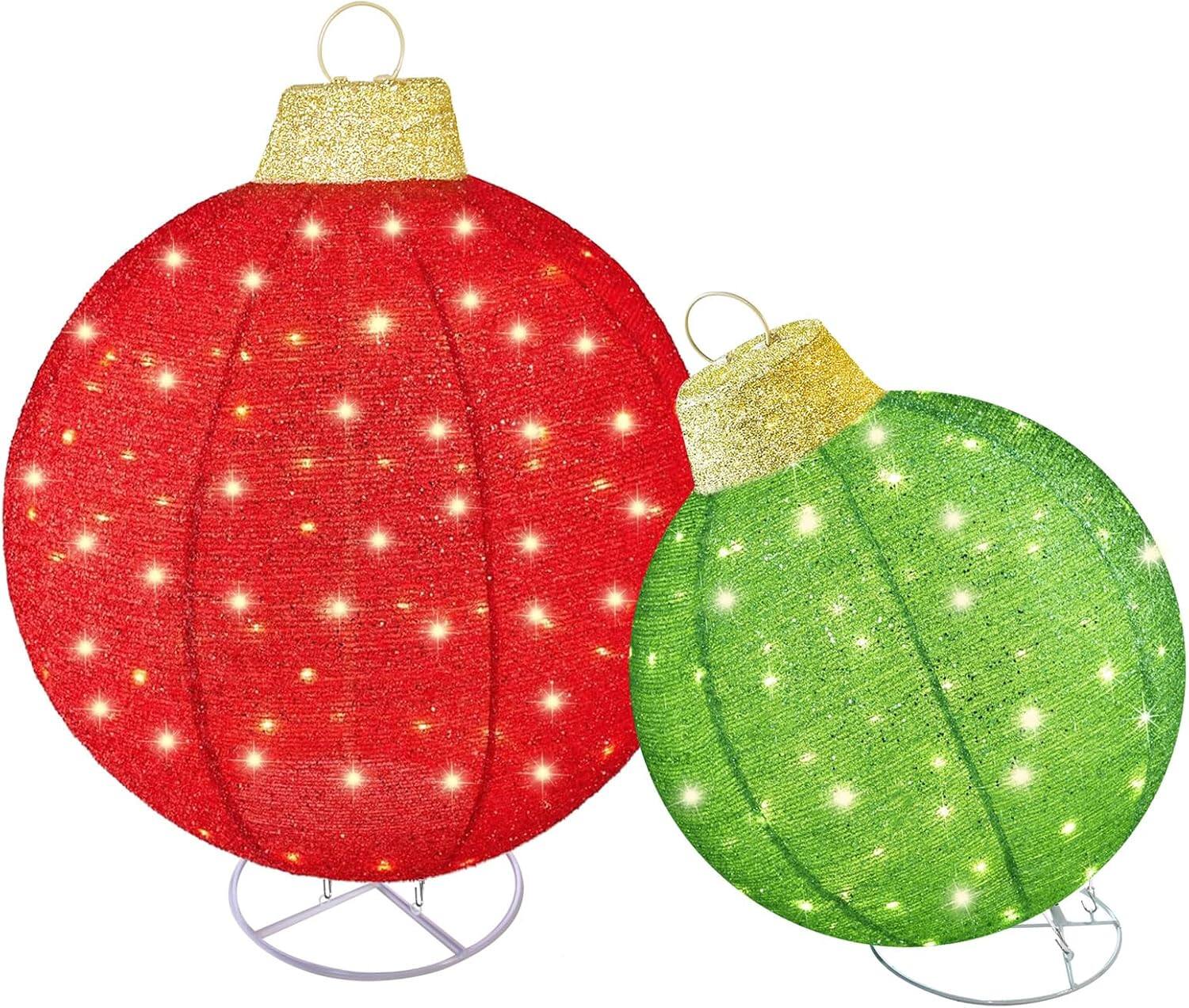 Alt View 5. Oumilen - 2 Pack Oversized Lighted Christmas Ornament Balls – 32in Pre-Lit Giant Outdoor Balls with 8 Modes & Timer.