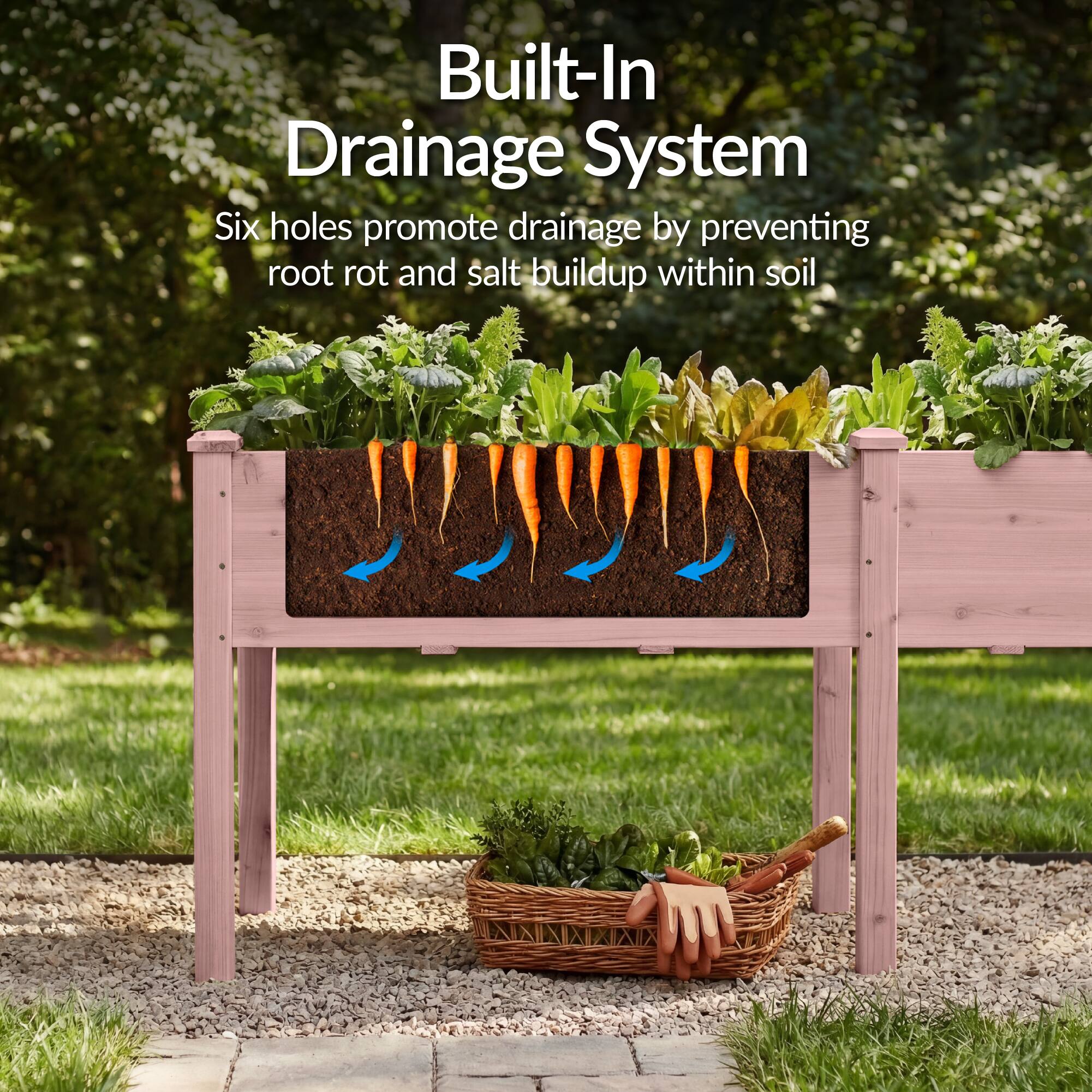 Built-In Drainage System  
Six holes promote drainage by preventing root rot and salt buildup within soil