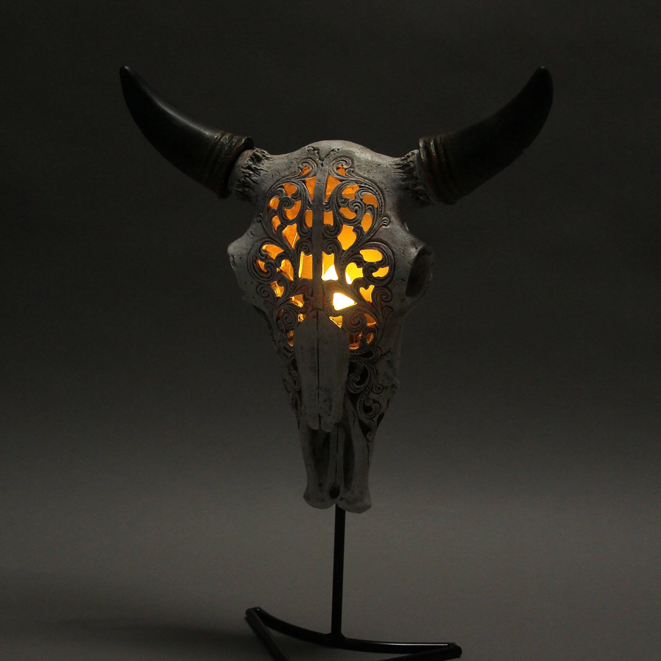 Alt View 1. Zeckos - Western Steer Skull Wall Or Table Accent Lamp w/ Removable Metal Stand LED Bulb - Multicolored.