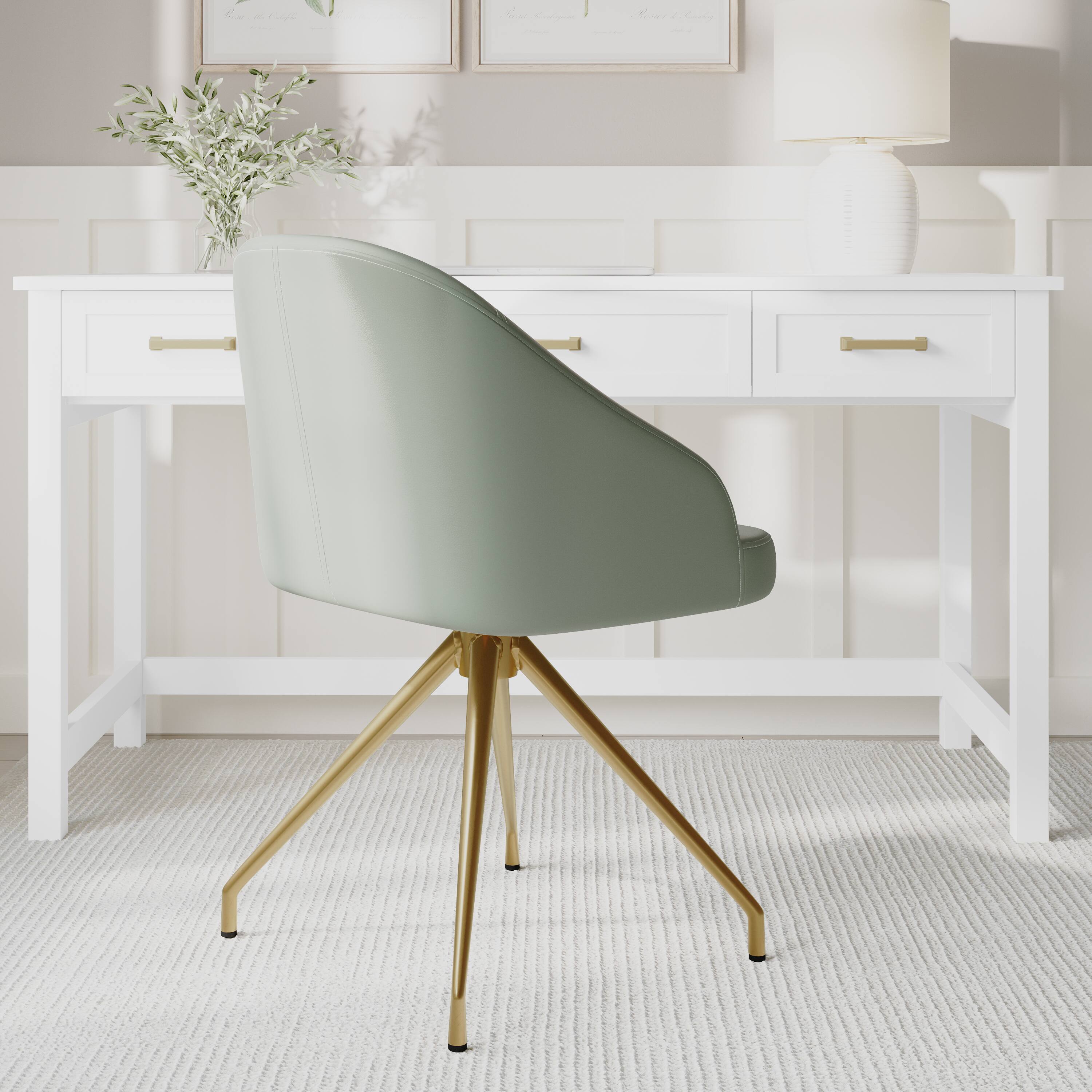 Alt View 5. Martha Stewart - Sora Upholstered Stationary Swivel Home Office Chair - Sage Faux Leather/Polished Brass Frame.