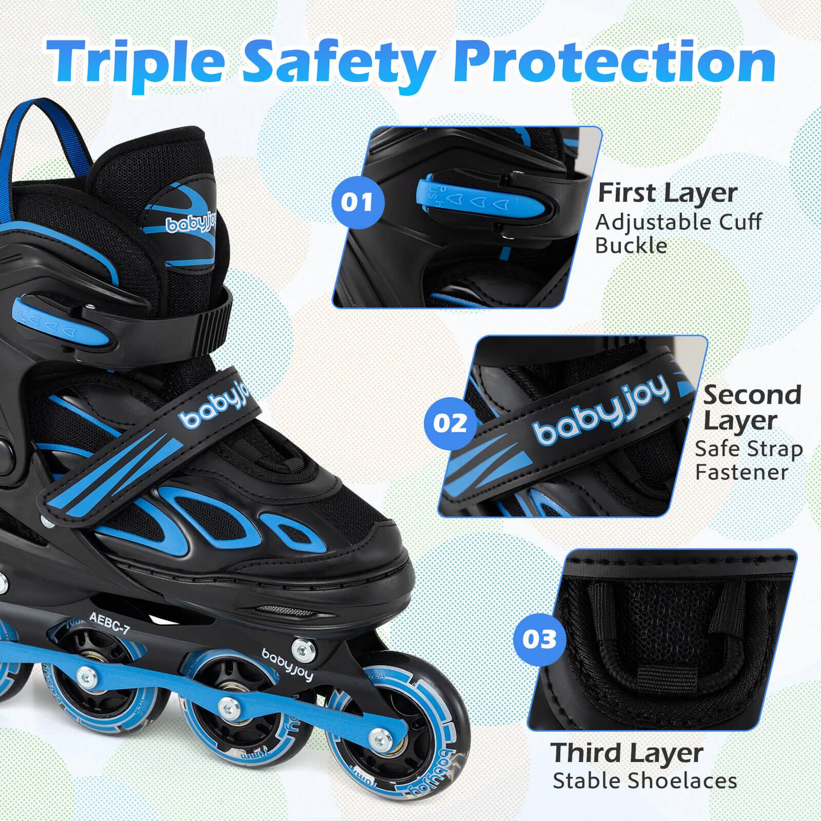 Triple Safety Protection

01 First Layer
Adjustable Cuff Buckle

02 Second Layer
Safe Strap Fastener

03 Third Layer
Stable Shoelaces