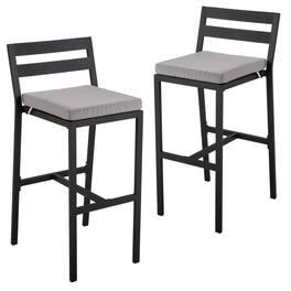 LeisureMod - Chelsea 2-PCS Modern Patio Barstool, Rust-Proof Aluminum Low Back Outdoor Bar Stool with Olefin Cushion - Light Gray