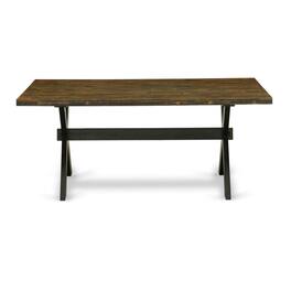 East West Furniture - X-Style Dining Room Rectangle Solid Wood Table Top with Stylish Legs - Brown