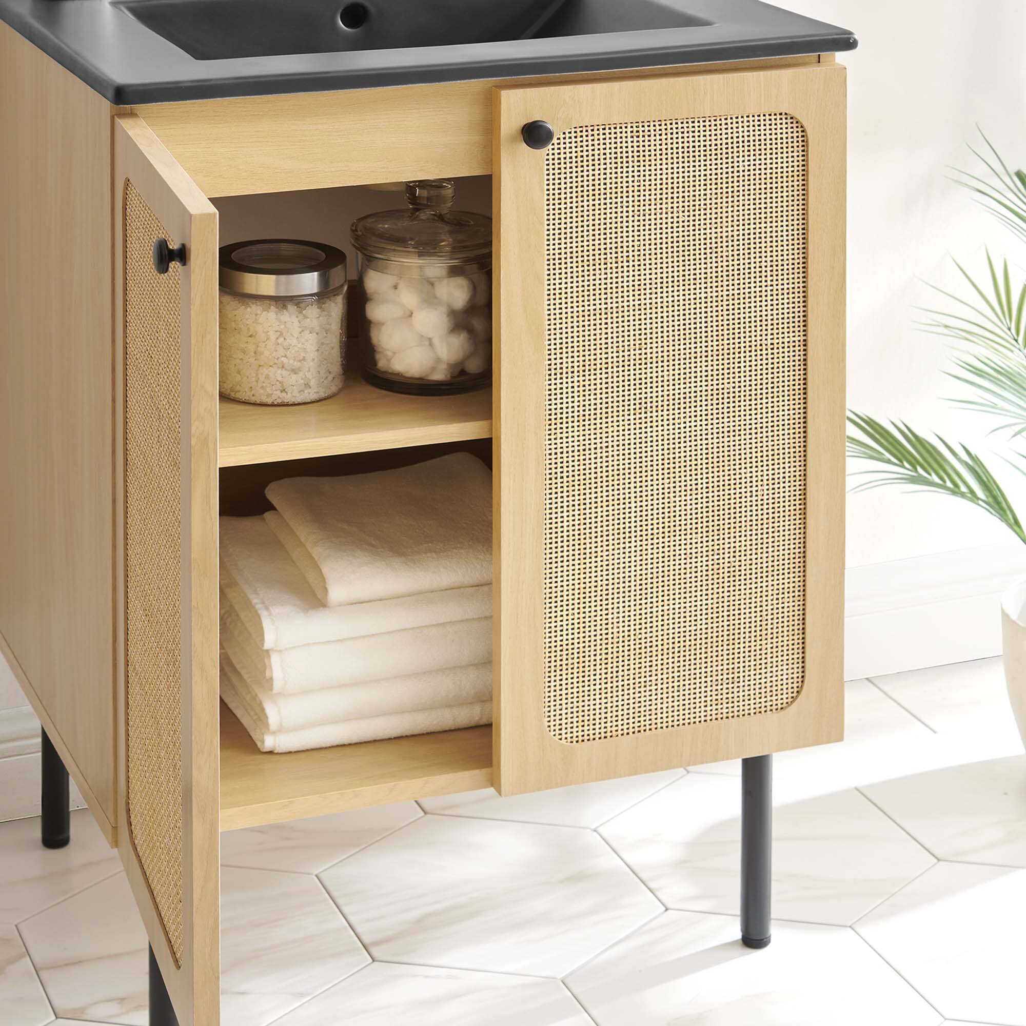 Alt View 1. Modway - Chaucer Bathroom Vanity with Black Basin Included by Modway - Oak Black.