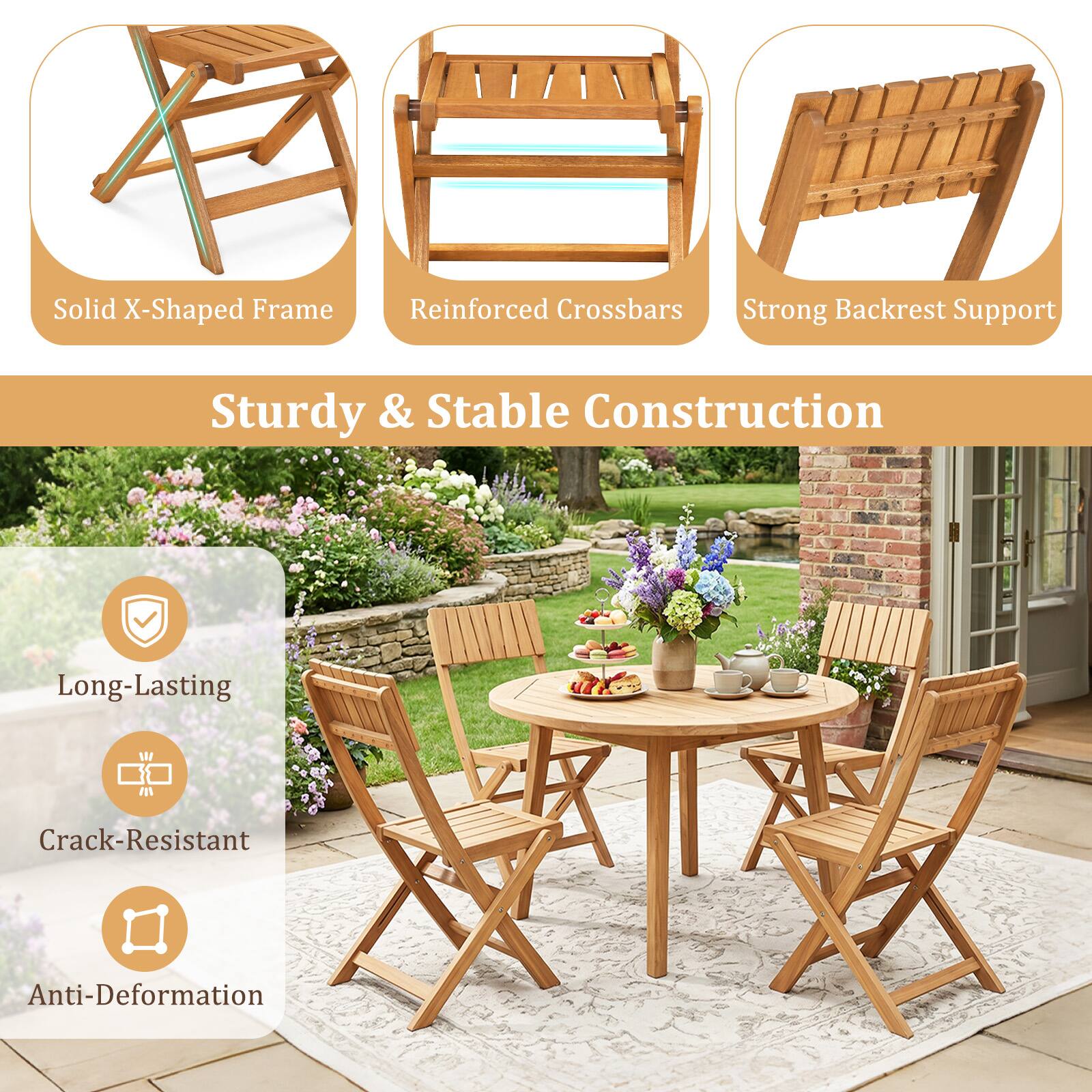 Solid X-Shaped Frame  
Reinforced Crossbars  
Strong Backrest Support  
Sturdy & Stable Construction  
Long-Lasting  
Crack-Resistant  
Anti-Deformation