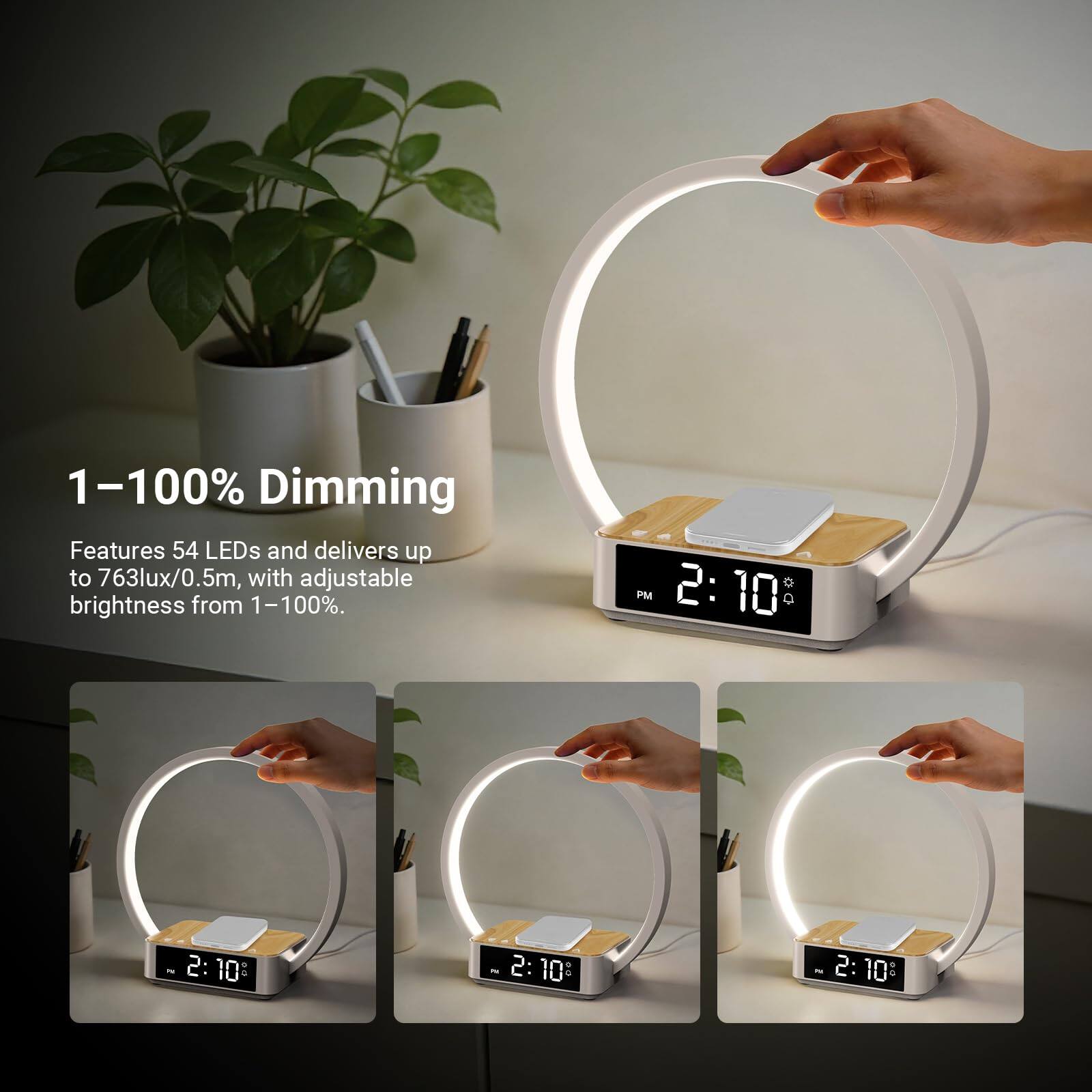 1-100% Dimming Features  
54 LEDs and delivers up to 763lux/0.5m, with adjustable brightness from 1-100%.  

PM 2:10  
D0 - 2:10 a - 2:10 2: E - 2:10 2: 10 :