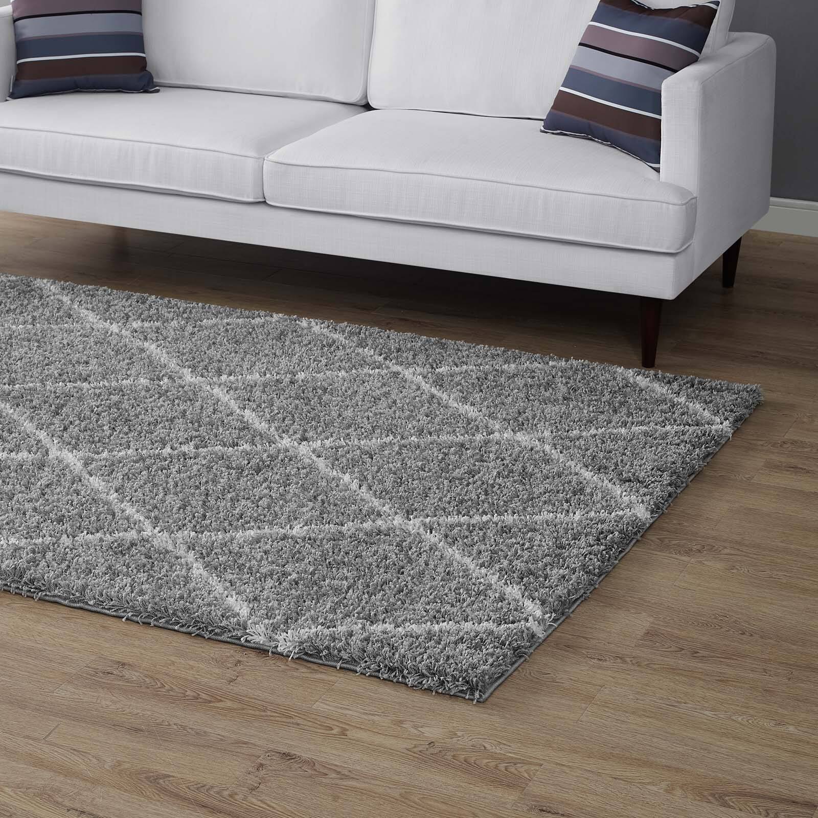 Back. Modway - Toryn Diamond Lattice Shag Area Rug - Gray and Ivory.