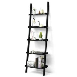 Costway - Ladder Shelf 5-Tier Plant Stand Wall-leaning Bookcase Display Rack - Black