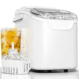 Electactic - Portable Countertop Bullet Ice Maker 26lbs/24h with 8 Larger Bullet Cubes, Portable - White