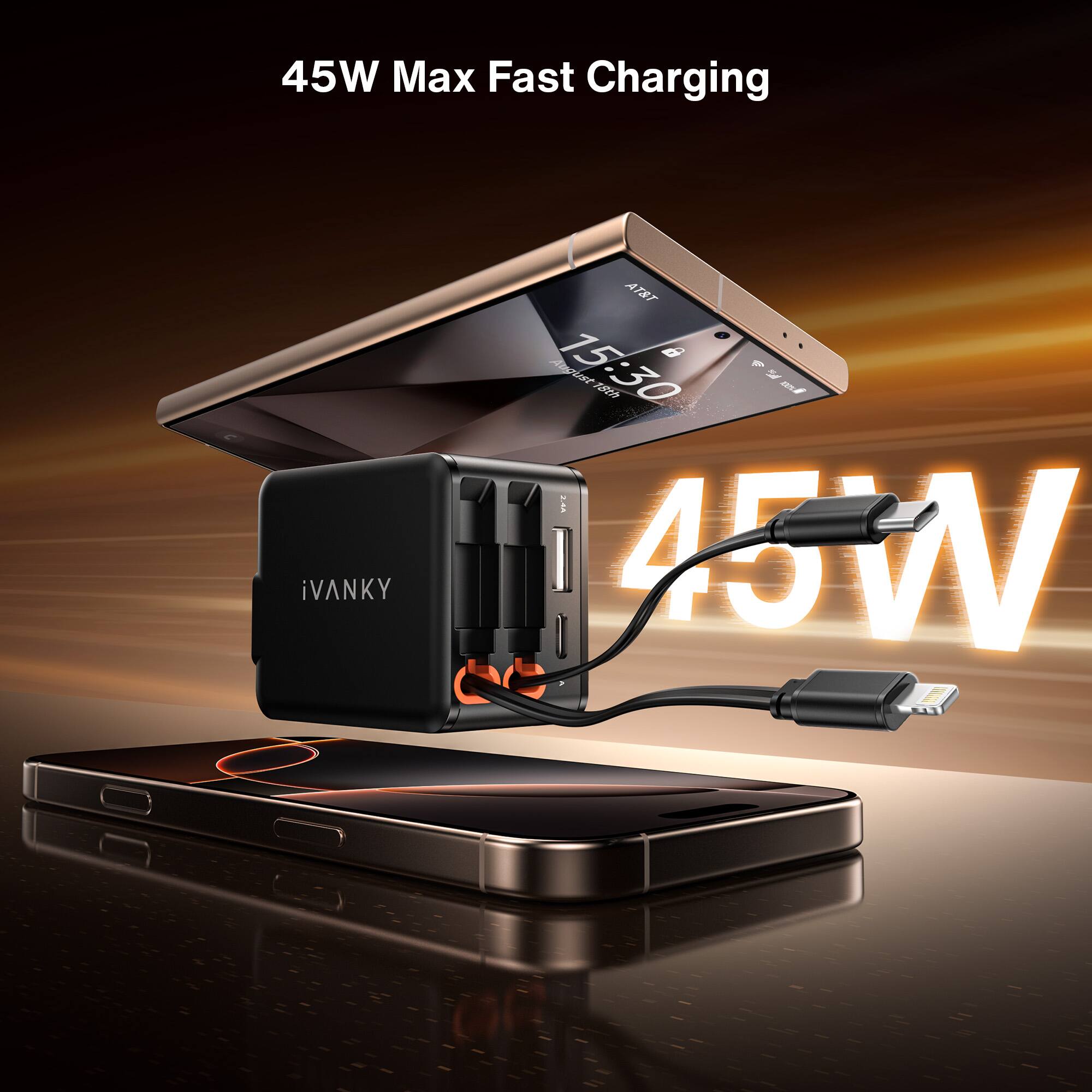 45W Max Fast Charging, iVANKY, AT&T, 1 Amp, 15:30, ch, ml, 45W