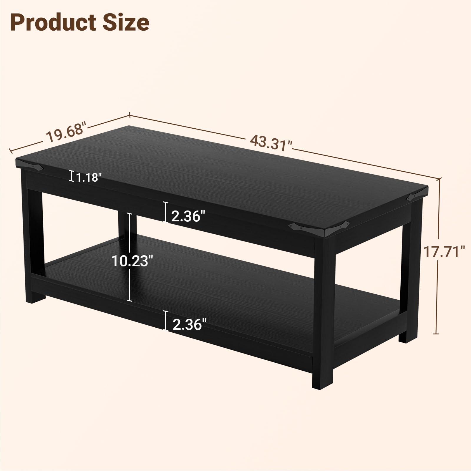 Product Size  
19.68" x 43.31" x 17.71"  
1.18" x 10.23" x 2.36"
