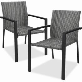 Best Choice Products - Set of 2 Wicker Chairs, Stackable Outdoor Dining Furniture w/ Armrests - Gray