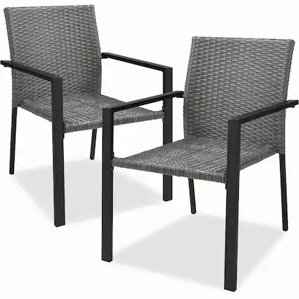 Front. Best Choice Products - Best Choice Products Set of 2 Wicker Chairs, Stackable Outdoor Dining Furniture w/ Armrests - Gray - Gray.