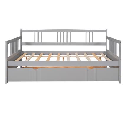 Front. GOODSILO - Full Size Daybed with Twin Trundle - Sturdy Wood Frame for Versatile Sleeping and Seating Solutions - Gray.