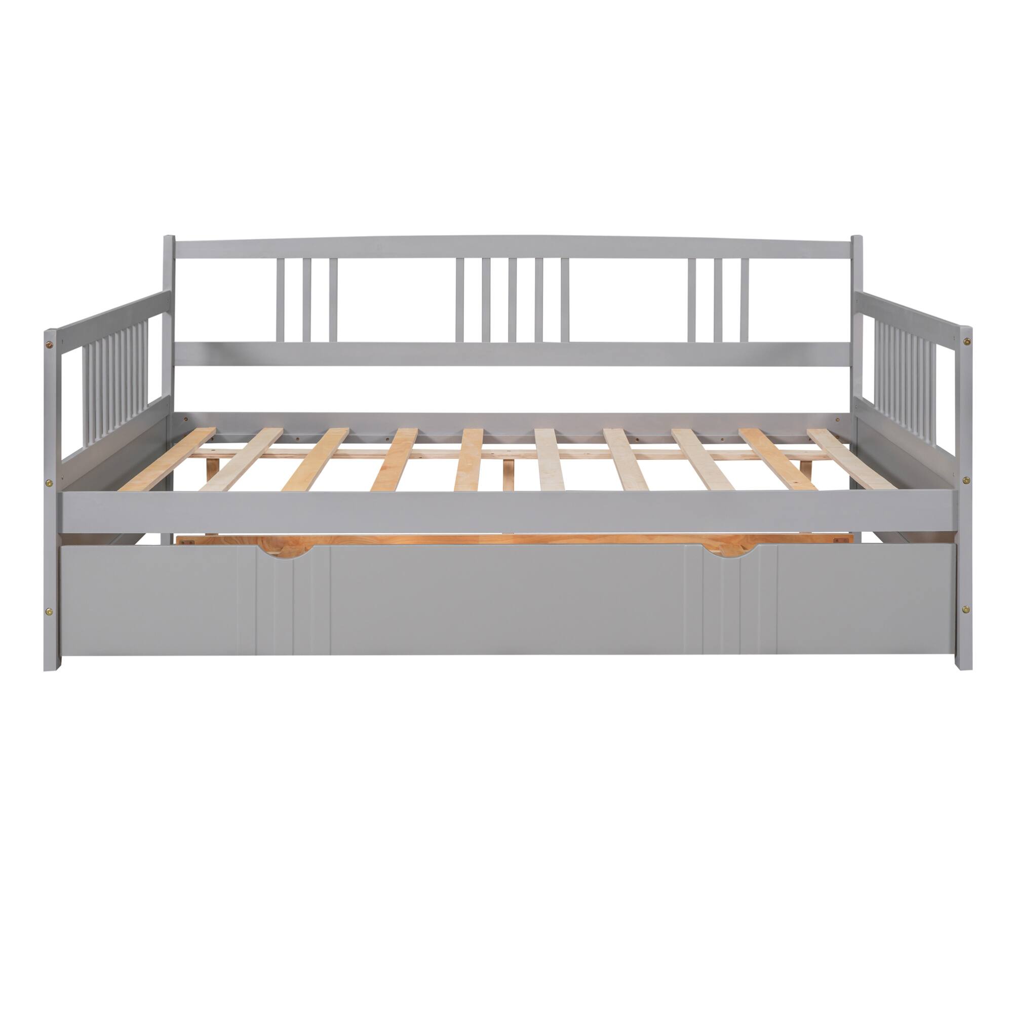 Front. GOODSILO - Full Size Daybed with Twin Trundle - Sturdy Wood Frame for Versatile Sleeping and Seating Solutions - Gray.