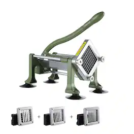 VEVOR - French Fry Cutter, Potato Slicer with1/2"3/8"1/4" Stainless Steel Blades, Manual Potato Cutter Chopper with Suction Cups - Green