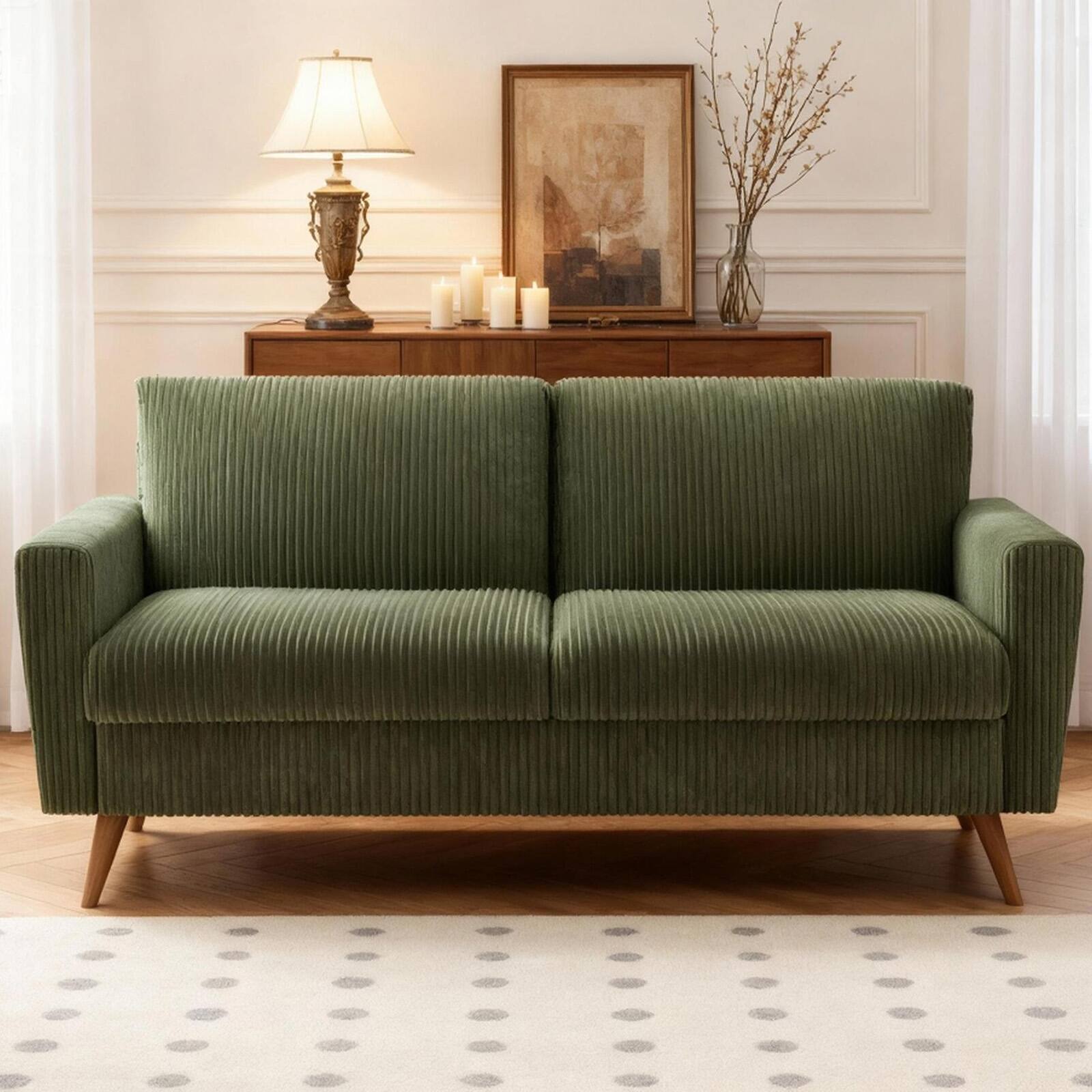 Angle. Dyonery - Dyonery 68" Loveseat Sofa  Linen Couch, Mid Century Modern Love Seat Couches for Living Room， Bedroom Office - Green.