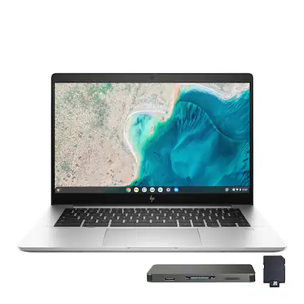 Front. HP - HP Elite c640 14"Chromebook,Intel Core i5 1245U,8GB LPDDR4X,256GB SSD+160GB Dock Set,Chrome OS,Silver - Silver.