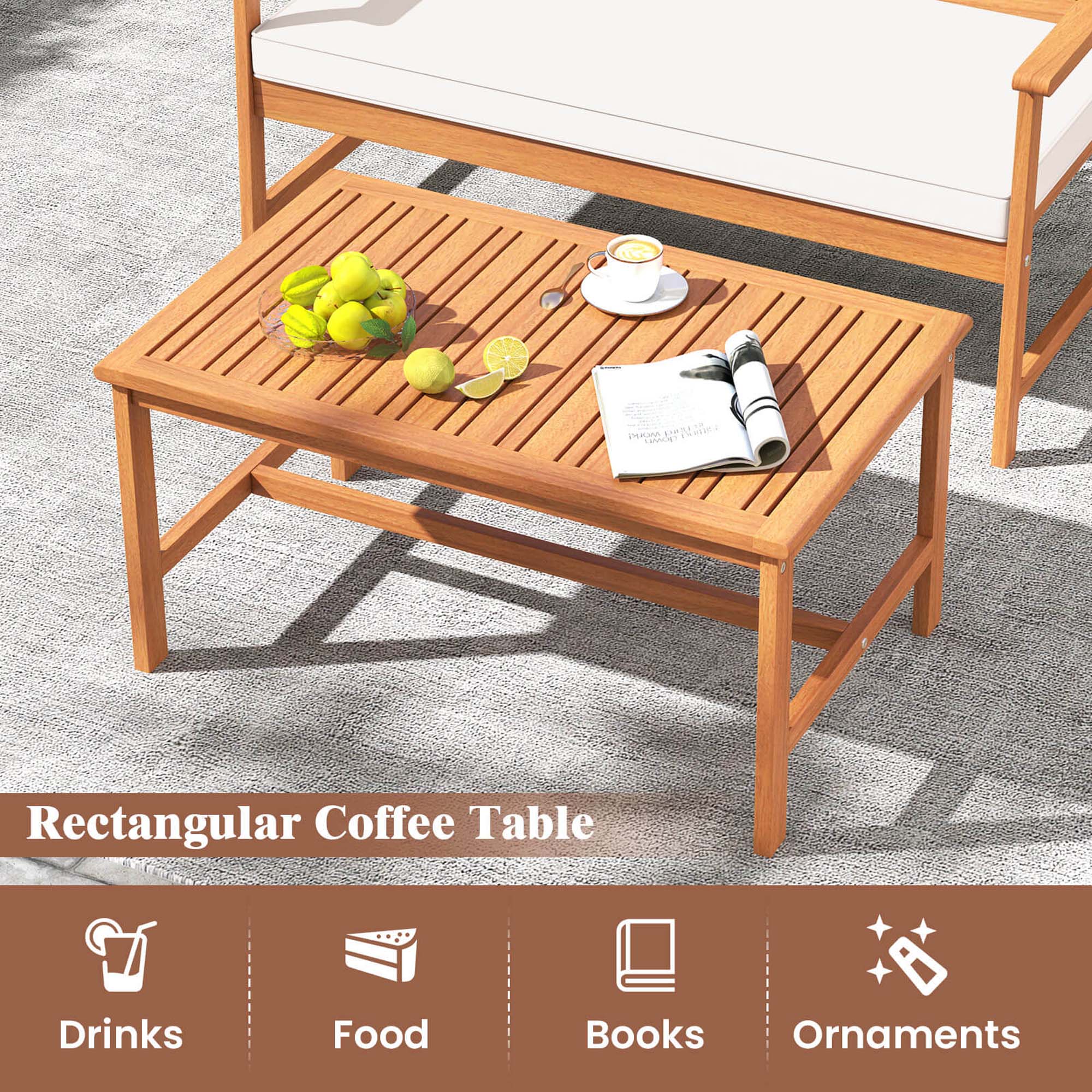 VISEnS Cilds Rectangular Coffee Table Drinks Food Books Ornaments