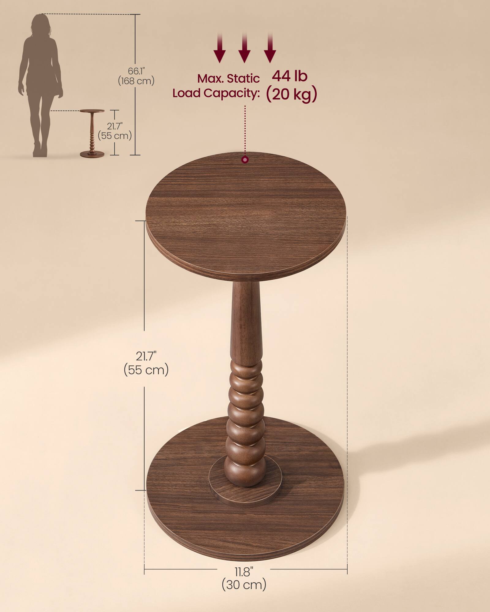66.1" (168 cm)  
T 21.7" (55 cm)  
Max. Static Load Capacity: 44 lb (20 kg)  
21.7" (55 cm)  
11.8" (30 cm)
