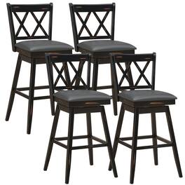 Gymax - Set of 4 Barstools Swivel Bar Height Chairs with Rubber Wood Legs - Black