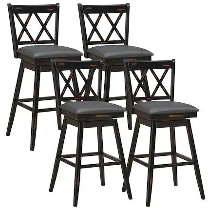 Front. Gymax - Gymax Set of 4 Barstools Swivel Bar Height Chairs with Rubber Wood Legs Black - Black.
