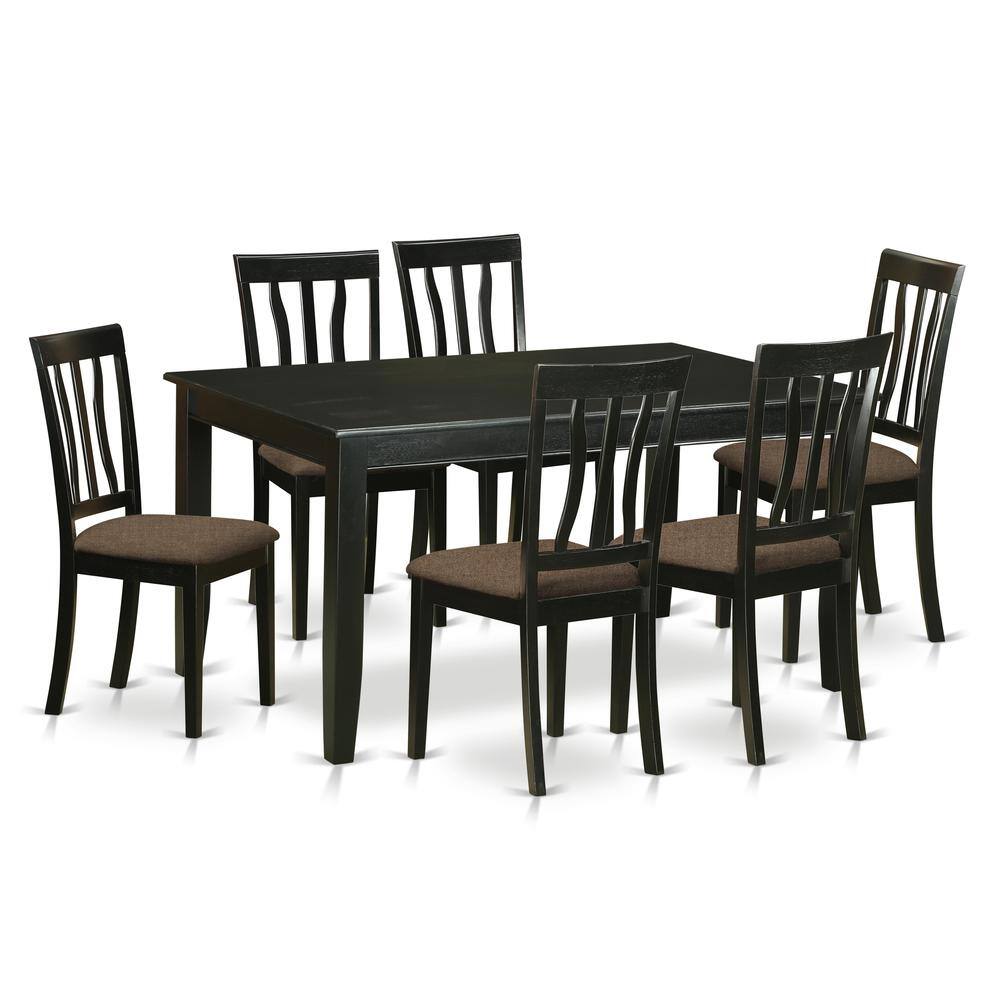 Back. East West Furniture - DUAN7-BLK-C 7 Pc Dinette set for 6-Table and 6 dinette Chairs - Black.