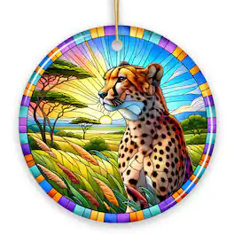 OrnamentallyYou - Speed Kings African Cheetah Stained Glass Style Ceramic Ornament Safari Animals Christmas Gift - Multi-colored