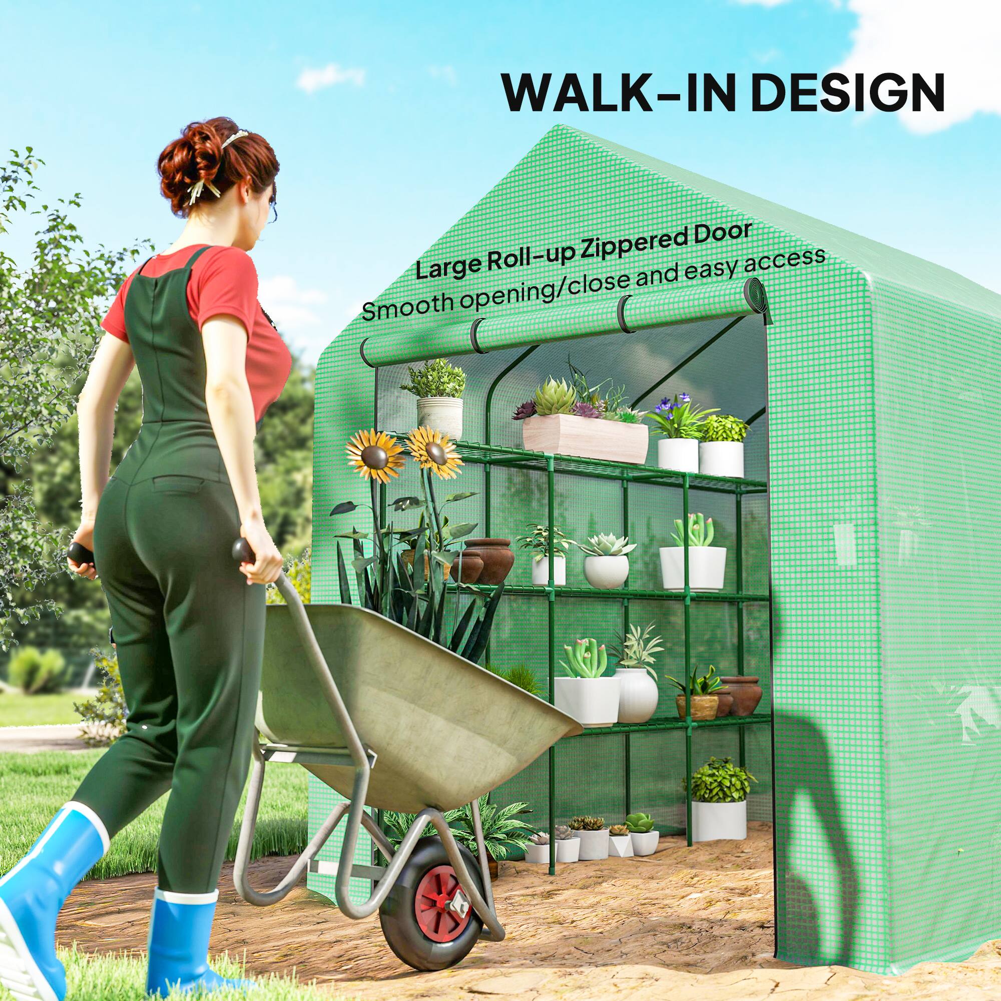 WALK-IN DESIGN

Large Roll-up Zippered Door  
Smooth opening/close and easy access