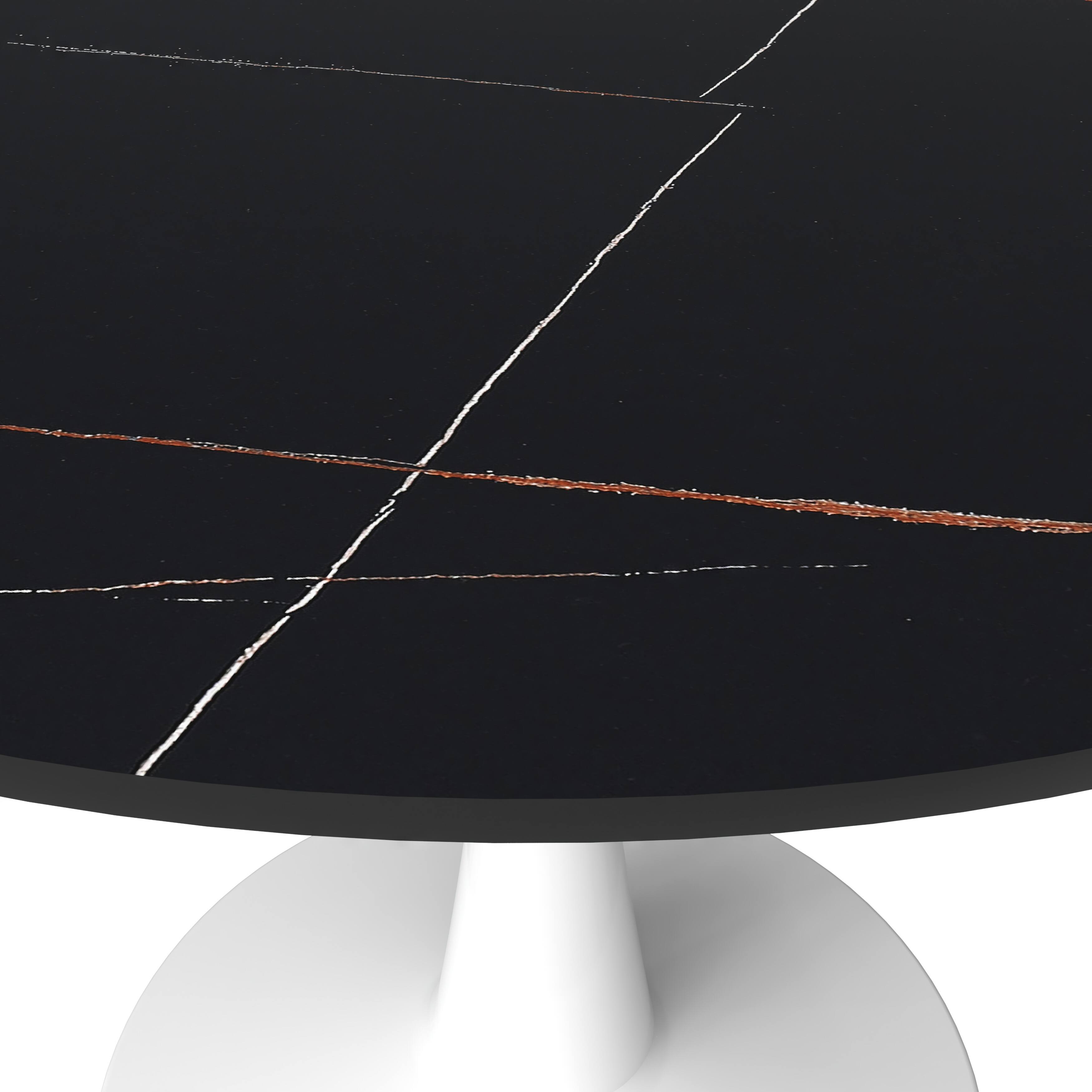 Alt View 4. LeisureMod - Bristol Round Dining Table, Modern MDF/Sintered Stone Top & Scratch-Resistant Steel Base Kitchen Table - Stone - Black.