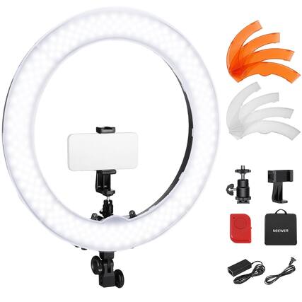 Front. Neewer - 18" Ring Light, 58W 240 LEDs, CRI95, w/ Filters & Bag, RL-18.