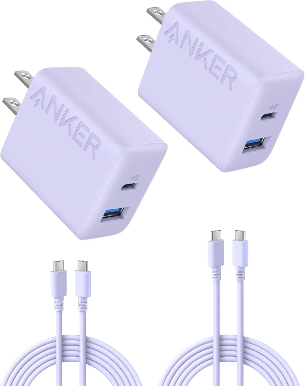 Anker - iPhone 17/16 Charger, 2-Pack 20W Fast USB C Charger Block - Purple