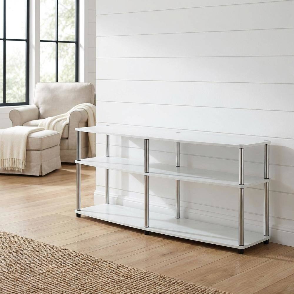 Alt View 1. FurniFact - White 3-Tier TV Stand with Particle Board Construction and Stainless Steel Poles - White.