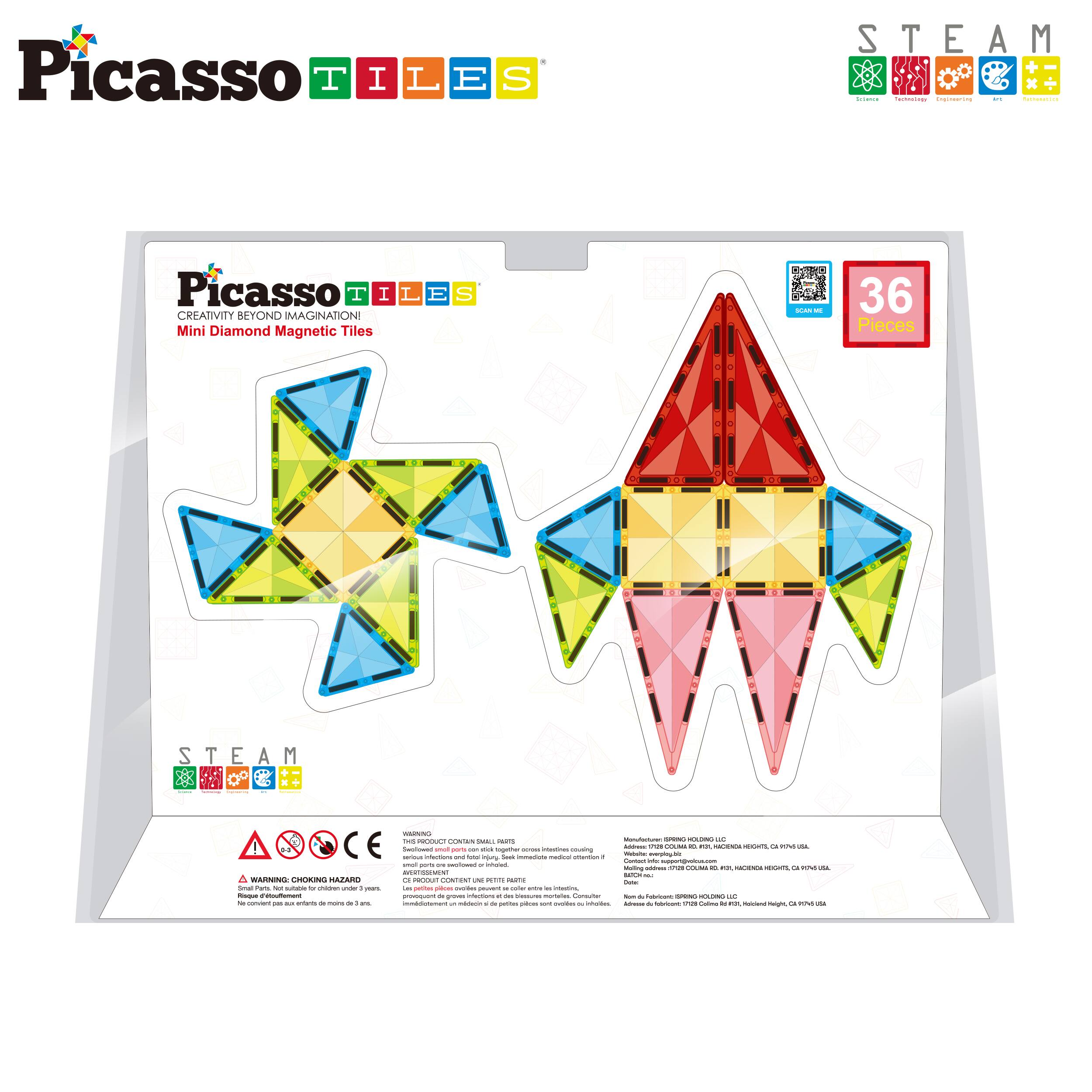 Picasso Tiles  
Creativity Beyond Imagination!  
Mini Diamond Magnetic Tiles  
36 Pieces  

STEAM  

WARNING:  
CHOKING HAZARD - Small parts. Not for children under 3 years.  

This product contains small parts.  
This product contains small parts.  
This product contains small parts.  
This product contains small parts.  
This product contains small parts.  
This product contains small parts.  
This product contains small parts.  
This product contains small parts.  
This product contains small parts.  
This product contains small parts.  
This product contains small parts.  
This product contains small parts.  
This product contains small parts.  
This product contains small parts.  
This product contains small parts.  
This product contains small parts.  
This product contains small parts.  
This product contains small parts.  
This product contains small parts.  
This product contains small parts.  
This product contains small parts.  
This product contains small parts.  
This product contains small parts.  
This product contains small parts.  
This product contains small parts.  
This product contains small parts.  
This product contains small parts.  
This product contains small parts.  
This product contains small parts.  
This product contains small parts.  
This