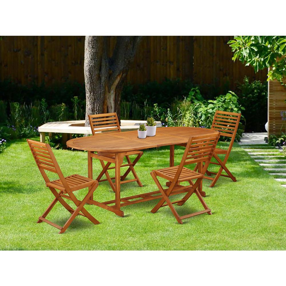 Back. East West Furniture - Wooden Patio Set Natural Oil - Brown.